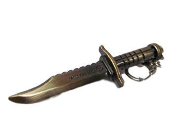 Bronze metal Rambo serrated edge hunting knife novelty keyring (NOT Sharp) - by Fat-catz-copy-catz