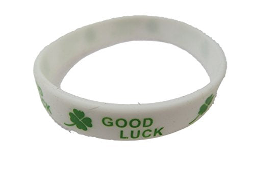 Fat-catz-copy-catz Unisex Fashion Good Luck Irish Clover Print Silicone Band Bracelet (White goodluck)