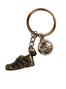 Fat-catz-copy-catz Silver & bronze tone mini metal football boot & ball keyring gift idea