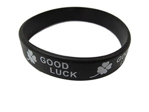 Fat-catz-copy-catz Unisex Fashion Good Luck Irish Clover Print Silicone Band Bracelet (Black goodluck)