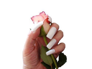 Long White Coloured Full Cover False Nails from Pink Candy - 100
