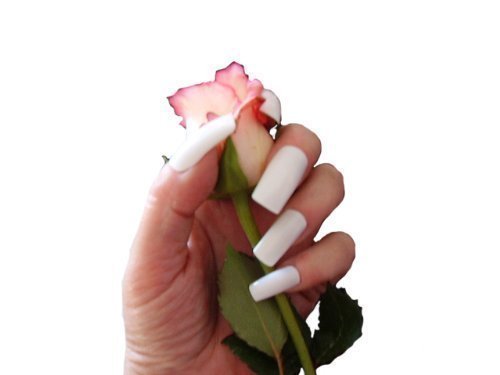 Long White Coloured Full Cover False Nails from Pink Candy - 100
