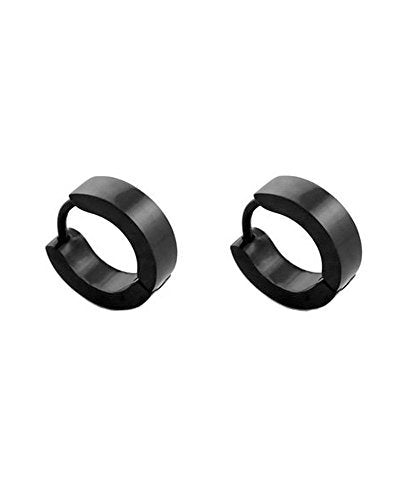 Fat-catz-copy-catz Pair of small men's ladies unisex black stainless steel hinged huggies fashion earrings jewellery