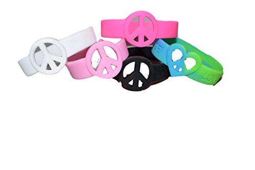 Fat-catz-copy-catz 5 or 10 Mens Ladies Unisex Silicone Peace Logo Hippy Fashion Friendship, Gummy Bands Bracelets for Parties, Pinata, Gift Bags (5X Peace Shaped Silicone Bands)