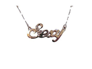 Sexy word silver tone ladies"Sexy" fashion bling, hip hop necklaces pendant - posted by Fat-catz