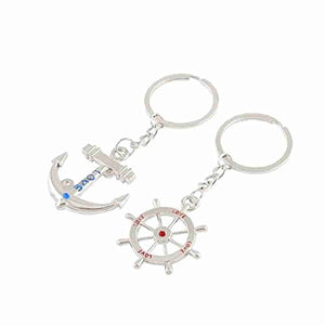 Lovers Couples Silver Tone Bow Arrow Ship Steering Wheel Pendant Keyrings Keychains Pair