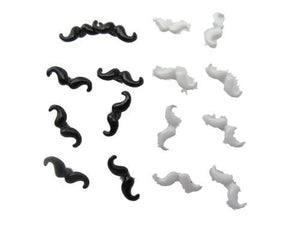 Wholesale lot: 8 pairs Fashion mens, womens, unisex black/white monochrome moustache earrings, studs in box by Fat-catz-copy-catz