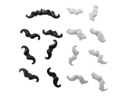 Wholesale lot: 8 pairs Fashion mens, womens, unisex black/white monochrome moustache earrings, studs in box by Fat-catz-copy-catz