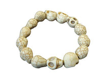 Load image into Gallery viewer, Fat-catz-copy-catz Quality Carved Stone Gothic Skull Jewellery Bracelet, Hand Crafted howlite Punk Style Bracelet, Elasticated
