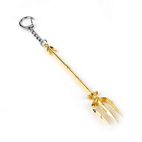 lotuwio Movie Prop Trinket Aquaman Trident Keychains Bags Car Key Ring Zinc Alloy Pendant Key Chain B Gold