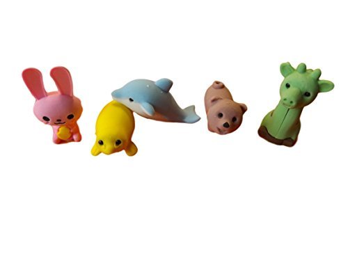 Fat-catz-copy-catz 1x Pack of 5 Novelty Puzzle Collectable 3D animals: seal, koala, Giraffe, Monkey, Japanese Style Erasers Rubbers