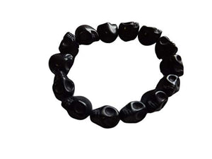 Fat-catz-copy-catz Quality Carved Stone Gothic Skull Jewellery Bracelet, Hand Crafted howlite Punk Style Bracelet, Elasticated