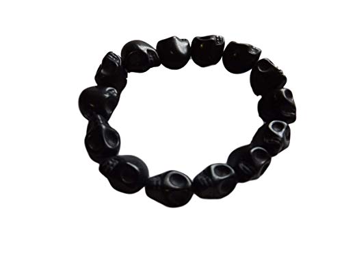 Fat-catz-copy-catz Quality Carved Stone Gothic Skull Jewellery Bracelet, Hand Crafted howlite Punk Style Bracelet, Elasticated
