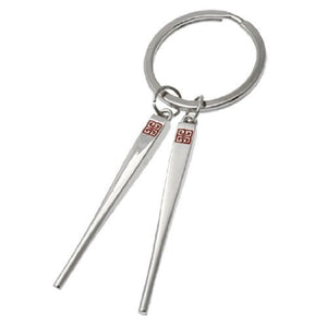 Silvery Backpack Keychain Keyring w. Chopsticks Pendant