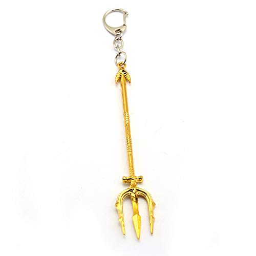 VAWAA Aquaman Keychain Trident of Neptune Justice League Moive Jewelry Gold Pendant Key Ring Holder Metal Chaveiro Key Chain Men Gifts