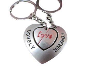 Set of 2 male & female hearts lovers couples friends keyrings gift idea - by Fat-catz-copy-catz
