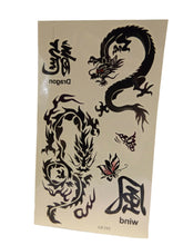 Load image into Gallery viewer, MENS BOYS BLACK ARTY CELTIC CHINESE DRAGON WORDS TEMPORARY TATTOOS 20x10cm UK
