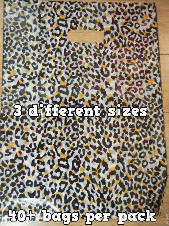 LEOPARD ANIMAL PRINT FASHION CARRIER BAGS 40+PER PACK 3 DIFFERENT SIZES FREE P&P