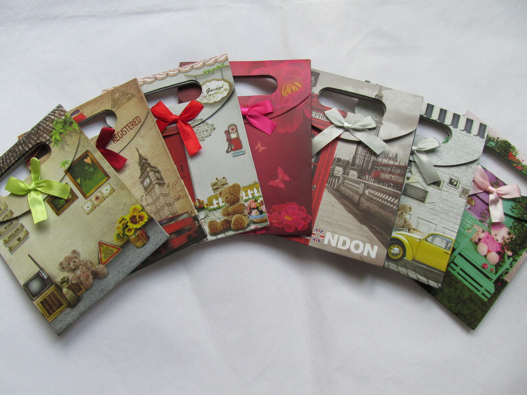 5 x QUALITY FLOWERS, BEARS CUTE DESIGNS HARD CARD PAPER GIFT BAG BOX FOR GIFTS