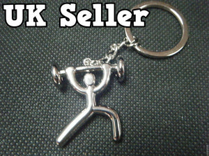 MENS BODY BUILDER WEIGHT LIFTING SILVER or RED METAL KEYRING GIFT IDEA UK SELLER