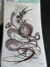 Load image into Gallery viewer, SHEET MENS BOYS ARTY CHINESE DRAGON WORDS TEMPORARY TATTOOS 20cmx10cm UK SELLER
