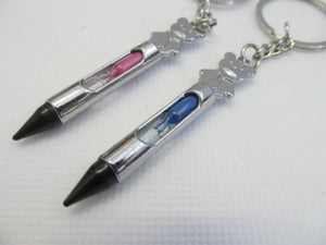 2 LOVERS PINK/BLUE SANDS OF TIME BULLETS WITH CUTE BEARS KEYRING GIFT UK SELLER