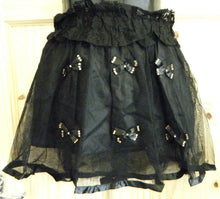 Load image into Gallery viewer, LADIES NET RARA PUFF BALL BOHO STYLE SPOTTED BOW MINI SKIRT SMALL SIZE UK 6-10
