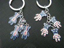 Load image into Gallery viewer, 4 PIECE METAL CUTE TEDDY BEAR UK UNION JACK ENGLAND USA FLAG KEYRING CHARM GIFT
