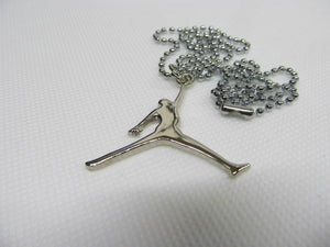 SILVER METAL JORDAN SYMBOL FASHION BLING NECKLACE PENDANT 11" CHAIN UK SELLER