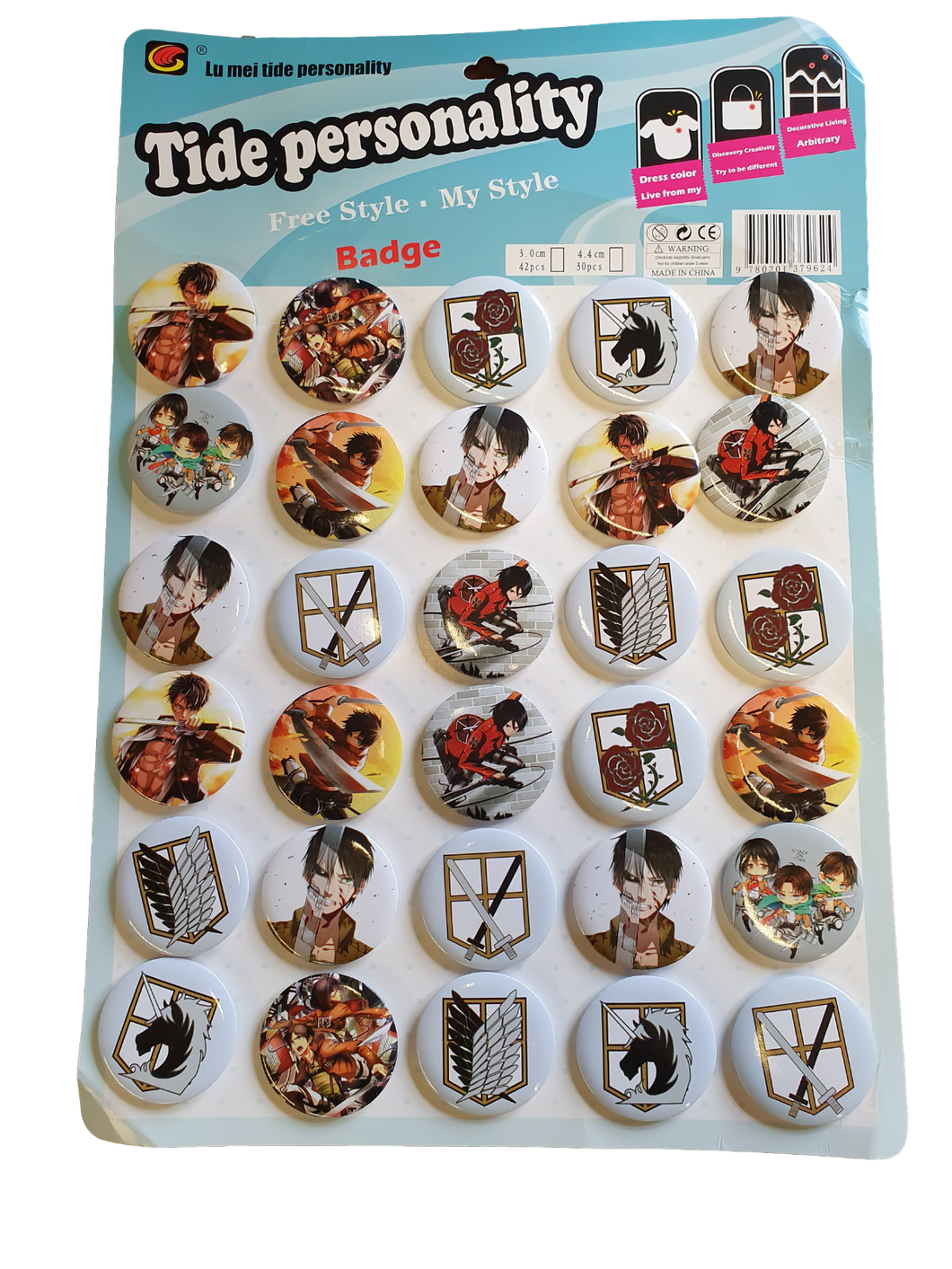 5x ATTACK ON TITANS JAPANESE ANIME MANGA BADGES PIN BUTTON PARTY FAVOURS 4.5cm
