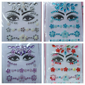 4x Sheets Face Adhesive Glitter Jewel Tattoo Sticker Festival Party Body Make Up