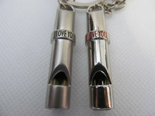 Load image into Gallery viewer, SET OF 2 LOVERS COUPLES SILVER METAL WHISTLES KEYRING GIFT UK SELLER FREE P&amp;P
