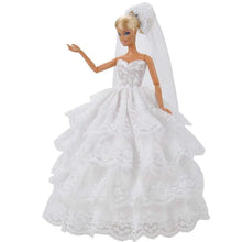 Load image into Gallery viewer, 12&quot; DOLL&#39;S SIZED GORGEOUS TRADITIONAL WHITE 2 PIECE WEDDING DRESS &amp; VEIL UKSELL
