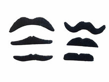 Load image into Gallery viewer, NOVELTY FAKE JOKE FANCY DRESS PACK OF 6 KIDS BLACK ADHESIVE MOUSTACHES UK SELLER
