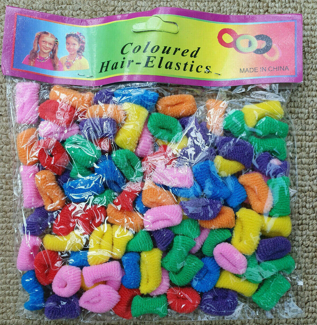 100 Girls Jersey Elastic Hair Ties Mini Rubber Coloured Pony Tail Bands Free P&P
