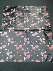 BLACK CHERRY PRINT FASHION CARRIER SHOP BAGS 40+PER PACK 35cmx35cm or 25cmx25cm