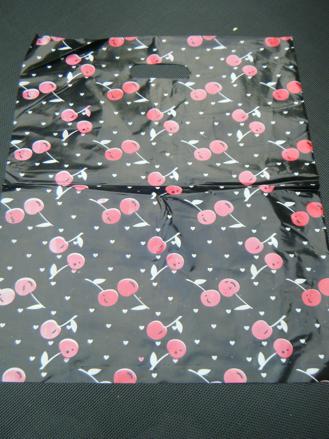 BLACK CHERRY PRINT FASHION CARRIER SHOP BAGS 40+PER PACK 35cmx35cm or 25cmx25cm