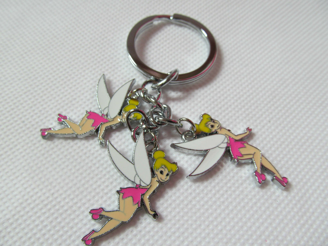 CUTE 3 PIECE TINKERBELL FROM PETER PAN ENAMEL METAL KEYRING GIFT IDEA UK SELLER