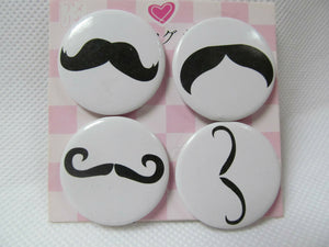 SET OF 4 BADGE STYLE NOVELTY MOUSTACHE FRIDGE MAGNETS 3cm GIFT IDEA UK SELLER