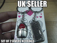 Load image into Gallery viewer, LOVERS SET OF 2 KEYRINGS I LOVE YOU MALE &amp; FEMALE COMPUTER KEYBOARD &amp; MOUSE SET
