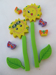 PACK OF SUNFLOWERS & BUTTERFLIES KAWAII JAPANESE STYLE NOVELTY ERASERS RUBBERS