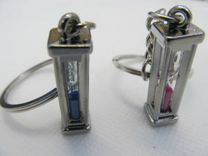 2 LOVERS PINK/BLUE SANDS OF TIME RECTANGULAR HOURGLASS KEYRING GIFT UK SELLER
