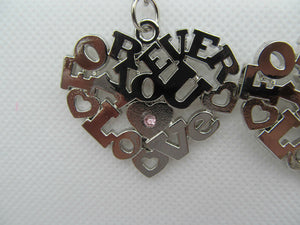 SET OF 2 LOVERS COUPLES DIAMONTE HEART SOLID METAL KEYRING GIFT CHARM UK SELLER