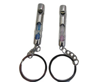 Load image into Gallery viewer, 2 LOVERS PINK/BLUE SANDS OF TIME WHISTLES METAL KEYRING GIFT CHARM UK SELLER
