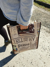 Load image into Gallery viewer, BROWN NEWSPAPER PRINT WATERPROOF SILKY CLOTH SHOPPER LADIES TOTE BAG UK DISPATCH
