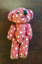 Load image into Gallery viewer, MINIATURE TINY SMALL JOINTED RED SPOTTED POLKA DOTS BEAR 1.5&quot; DOLLS HOUSE CRAFT

