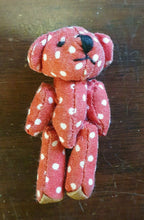Load image into Gallery viewer, MINIATURE TINY SMALL JOINTED RED SPOTTED POLKA DOTS BEAR 1.5&quot; DOLLS HOUSE CRAFT

