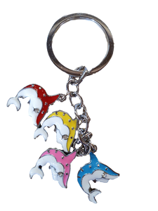 CUTE DIAMONTE MULTI COLOURED DOLPHINS FISH ENAMEL METAL KEYRING CHARM UK SELLER