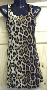 Leopard Animal Print Long Line Racer Back Ladies Lycra Vest Tunic Dress UKSeller