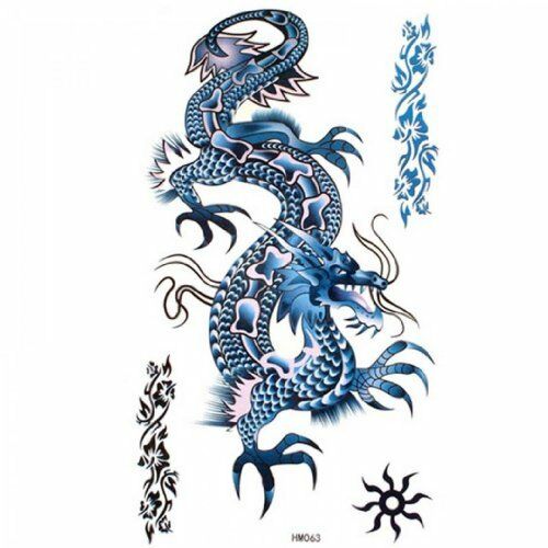 MENS BOYS ANGRY CELTIC BLUE DRAGON DESIGN TEMPORARY TATTOOS 20cmx10cm UK SELLER